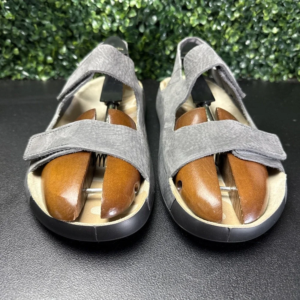 Ecco Leather Sandals Mens Size 13 Grey Adjustable Straps